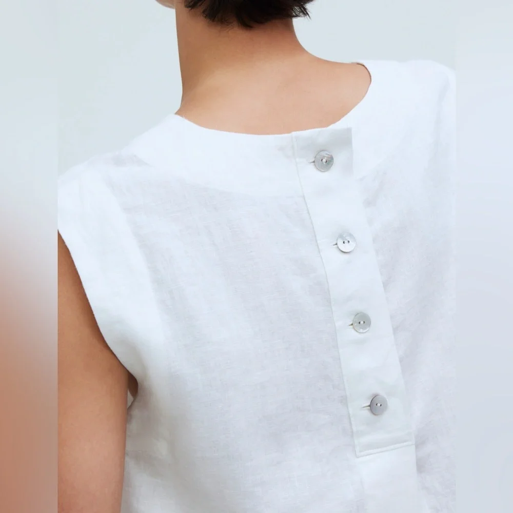 🆕Madewell Bateau-Neck Tank in 100% Linen COLOR Eyelet White Sz Small - Picture 5 of 12